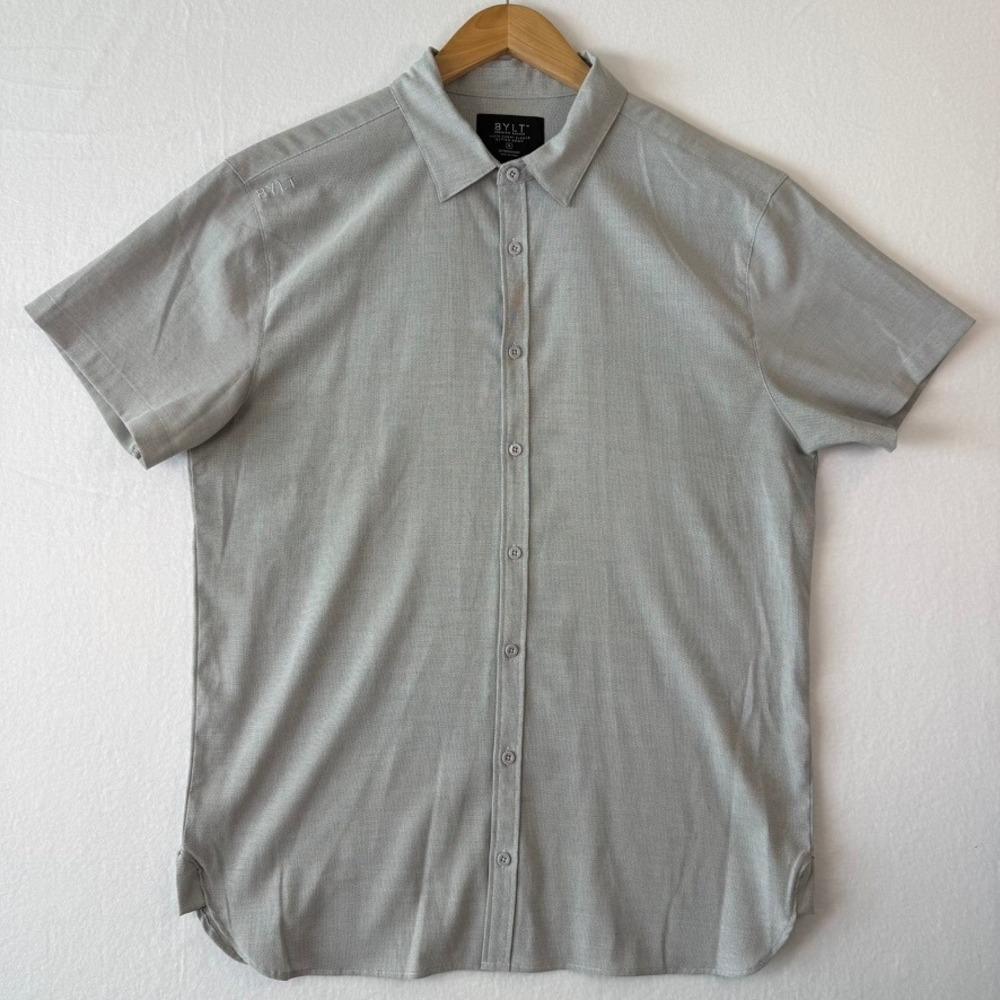 BYLT Premium Basics Vista Short Sleeve Button Down Shirt Grey Mens Size XL